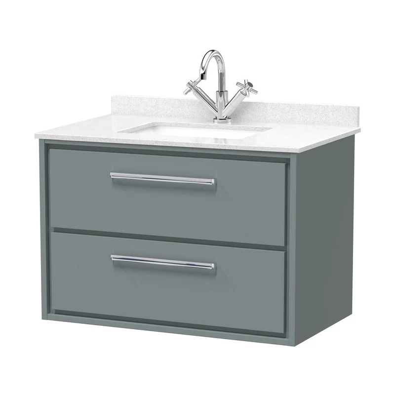 Hudson Reed Lille 800mm Wall Hung 2-drawer Vanity With Marble Worktop Basin Contemp Coastal Grey MFC Smooth Matt,vitreous China 617x820x470mm