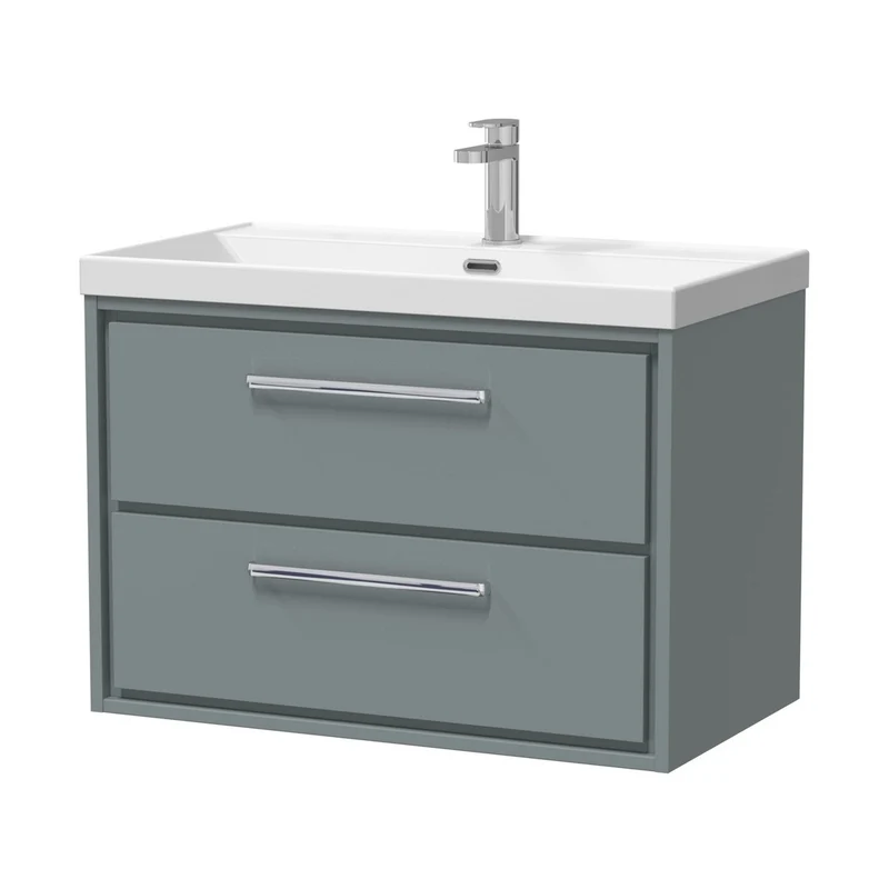 Hudson Reed Lille 800mm Wall Hung 2-drawer Vanity With Basin - 1 Tap Hole Contemp Coastal Grey MFC Smooth Matt,vitreous China 539x810x460mm
