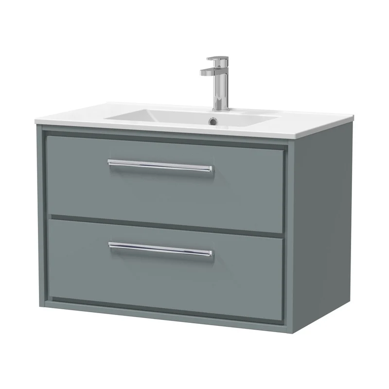 Hudson Reed Lille 800mm Wall Hung 2-drawer Vanity With Basin - 1 Tap Hole Contemp Coastal Grey MFC Smooth Matt,vitreous China 539x805x460mm