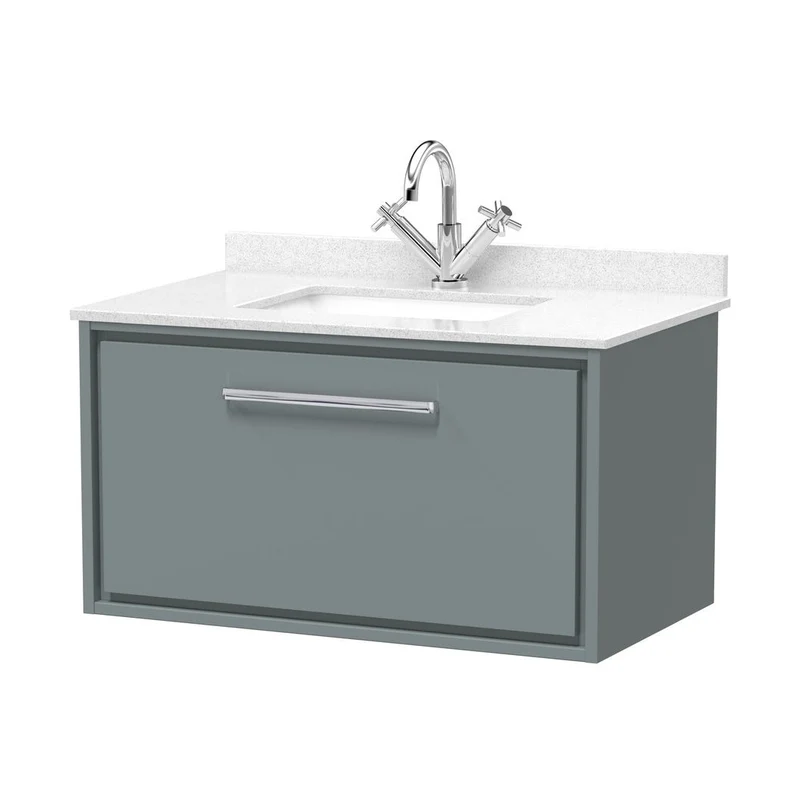 Hudson Reed Lille 800mm Wall Hung Single Drawer Vanity With Marble Worktop Basin Contemp Coastal Grey MFC Smooth Matt,vitreous China 509x820x470mm