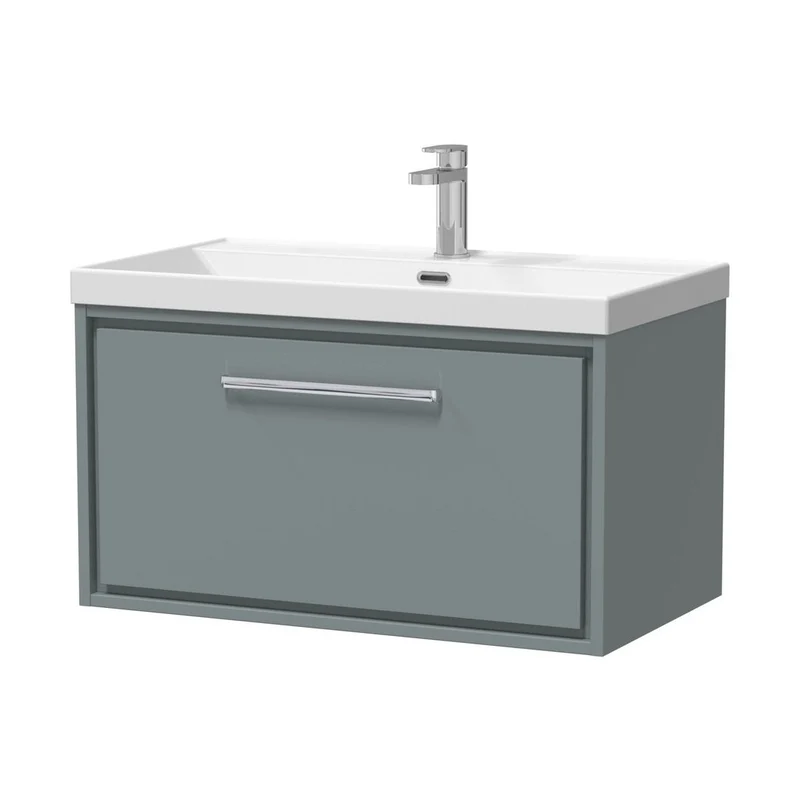 Hudson Reed Lille 800mm Wall Hung Single Drawer Vanity With Basin - 1 Tap Hole Contemp Coastal Grey MFC Smooth Matt,vitreous China 481x810x460mm