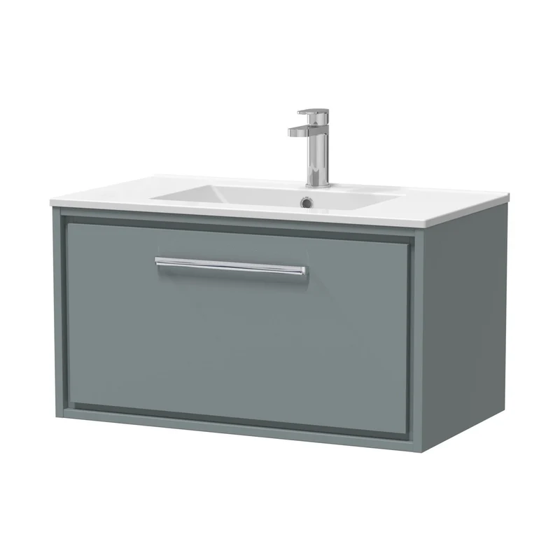 Hudson Reed Lille 800mm Wall Hung Single Drawer Vanity With Basin - 1 Tap Hole Contemp Coastal Grey MFC Smooth Matt,vitreous China 449x805x460mm