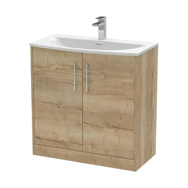 Hudson Reed Juno 800mm Floor Standing 2 Door Vanity & Basin 4 Contemp Autumn Oak MFC Textured Woodgrain 833x810x440mm