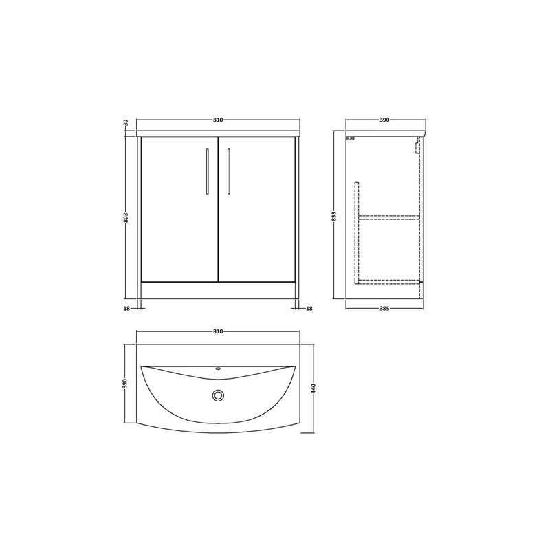 Hudson Reed Juno 800mm Floor Standing 2 Door Vanity & Basin 4 Contemp Autumn Oak MFC Textured Woodgrain 833x810x440mm