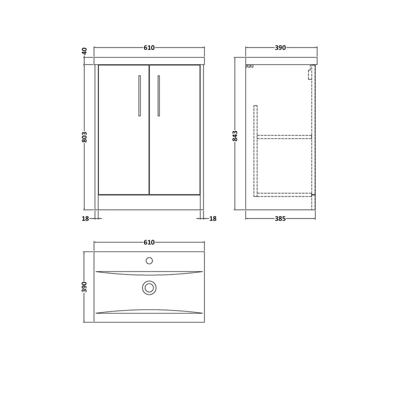 Hudson Reed Juno 600mm Floor Standing 2 Door Vanity & Basin 1 Contemp Autumn Oak MFC Textured Woodgrain 843x600x390mm