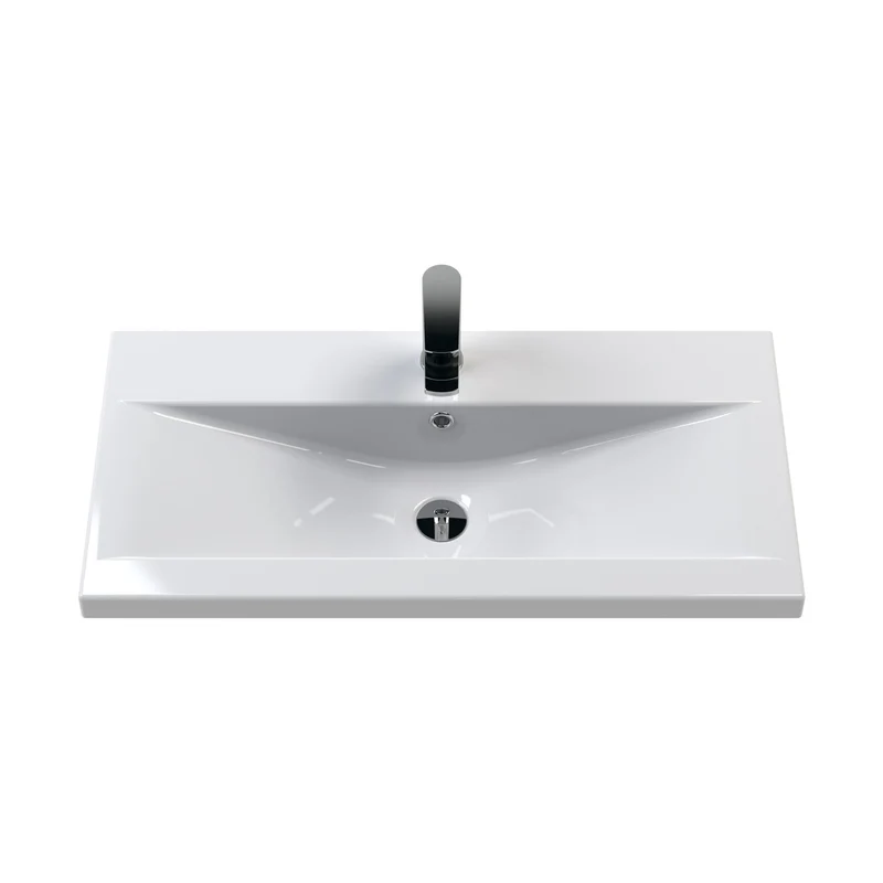 Hudson Reed Fluted 800mm Wall Hung Single Drawer Vanity & Basin 1 Contemp Satin Green MFC Painted Gloss 399x810x390mm