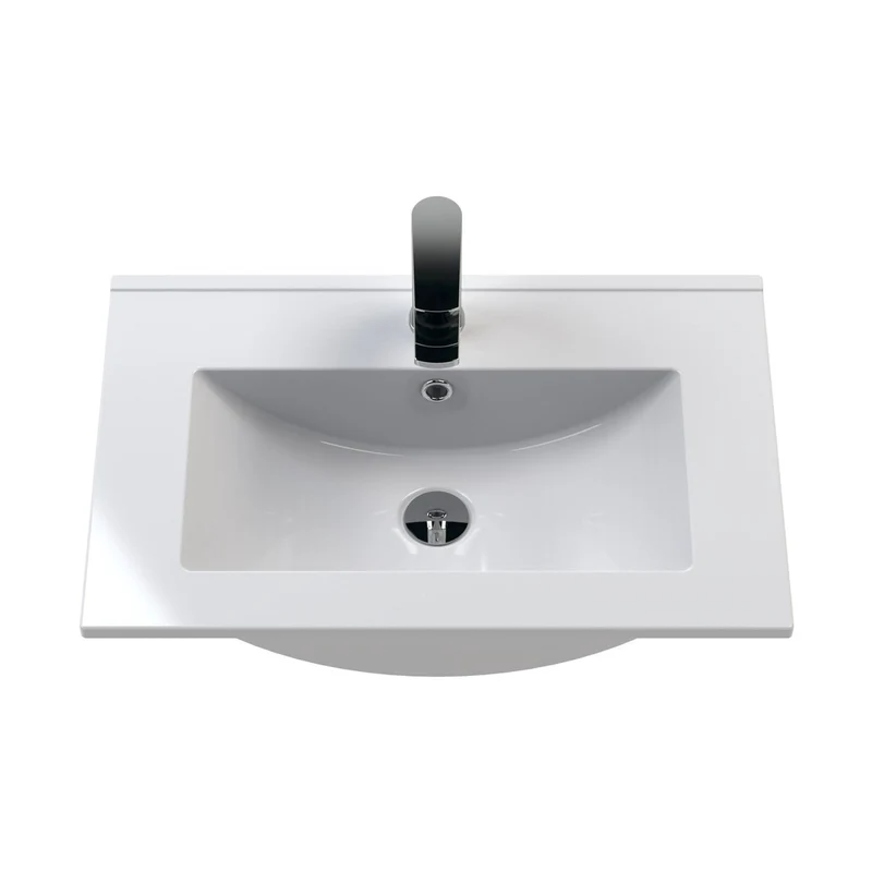 Hudson Reed Fluted 600mm Wall Hung Single Drawer Vanity & Basin 2 Contemp Satin Blue MFC Painted Gloss 377x600x390mm