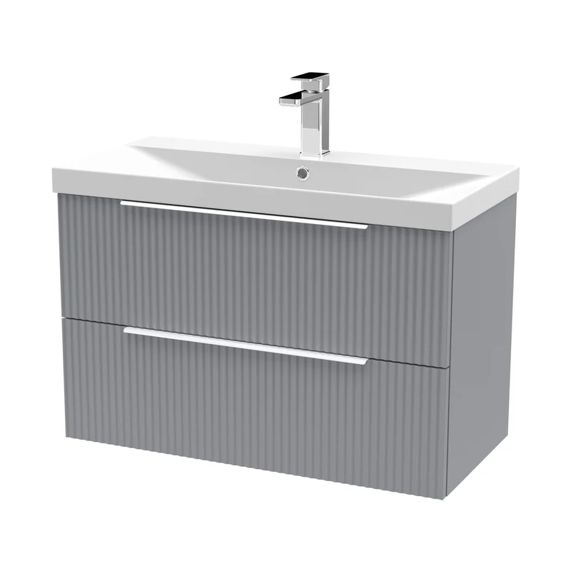 Hudson Reed Fluted 800mm Wall Hung 2 Drawer Vanity & Basin 3 Contemp Satin Grey MFC Painted Gloss 550x810x395mm