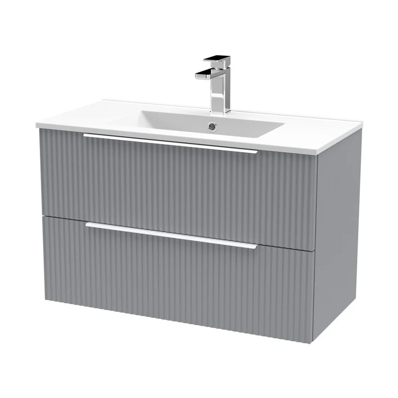 Hudson Reed Fluted 800mm Wall Hung 2 Drawer Vanity & Basin 2 Contemp Satin Grey MFC Painted Gloss 518x800x390mm