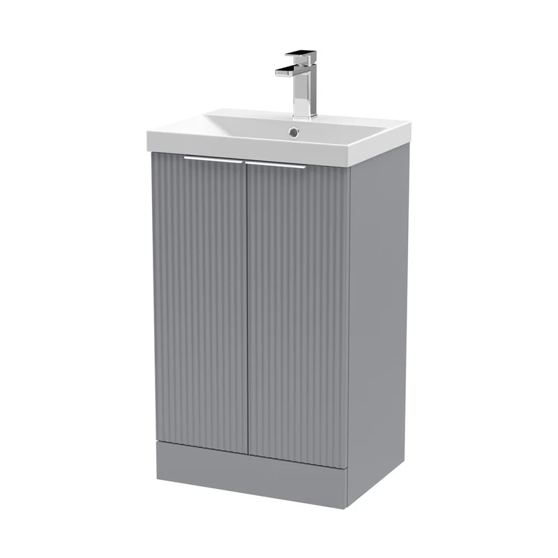 Hudson Reed Fluted 500mm Floor Standing 2 Door Vanity & Basin 3 Contemp Satin Grey MFC Painted Gloss 860x510x395mm