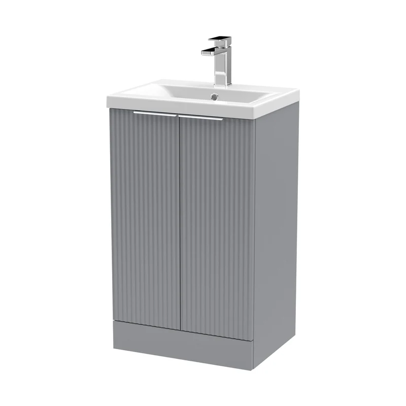 Hudson Reed Fluted 500mm Floor Standing 2 Door Vanity & Basin 1 Contemp Satin Grey MFC Painted Gloss 850x510x390mm