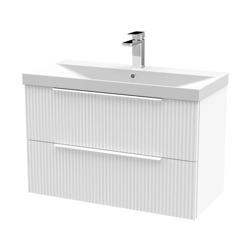 Hudson Reed Fluted 800mm Wall Hung 2 Drawer Vanity & Basin 3 Contemp Satin White MFC Painted Gloss 550x810x395mm