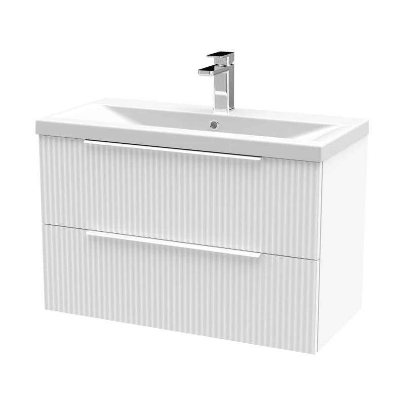 Hudson Reed Fluted 800mm Wall Hung 2 Drawer Vanity & Basin 1 Contemp Satin White MFC Painted Gloss 540x810x390mm