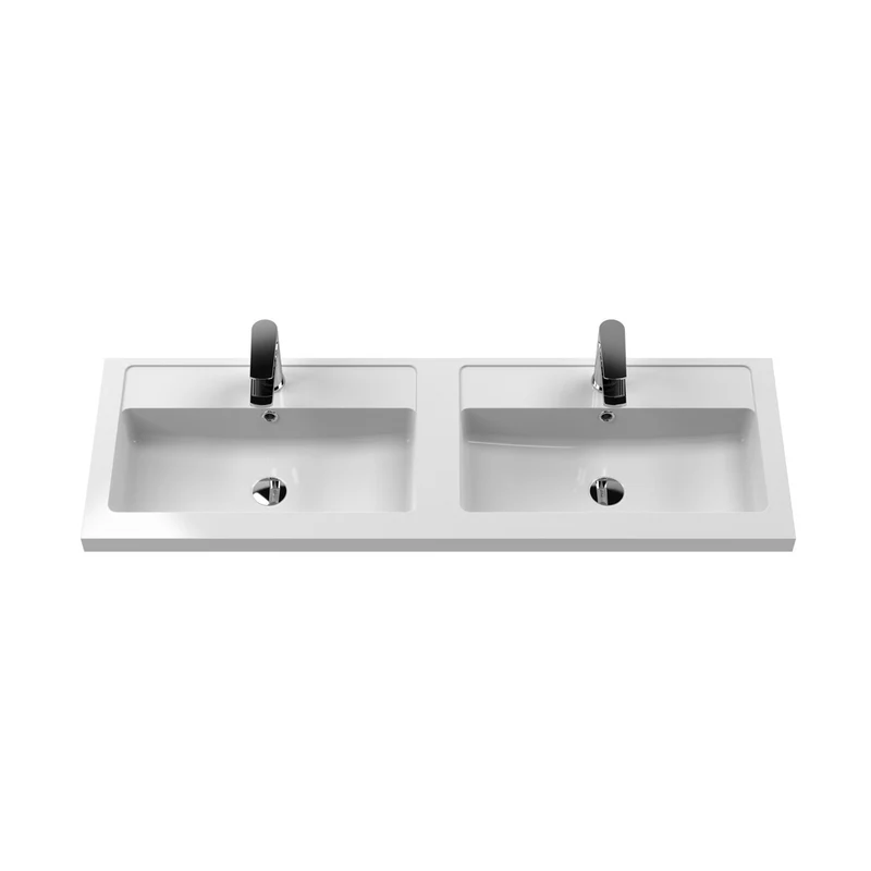 Hudson Reed Fluted 1200mm Wall Hung 2 Drawer Vanity & Double Basin Contemp Soft Black MFC Painted Gloss 399x1205x383mm - DFF1494C