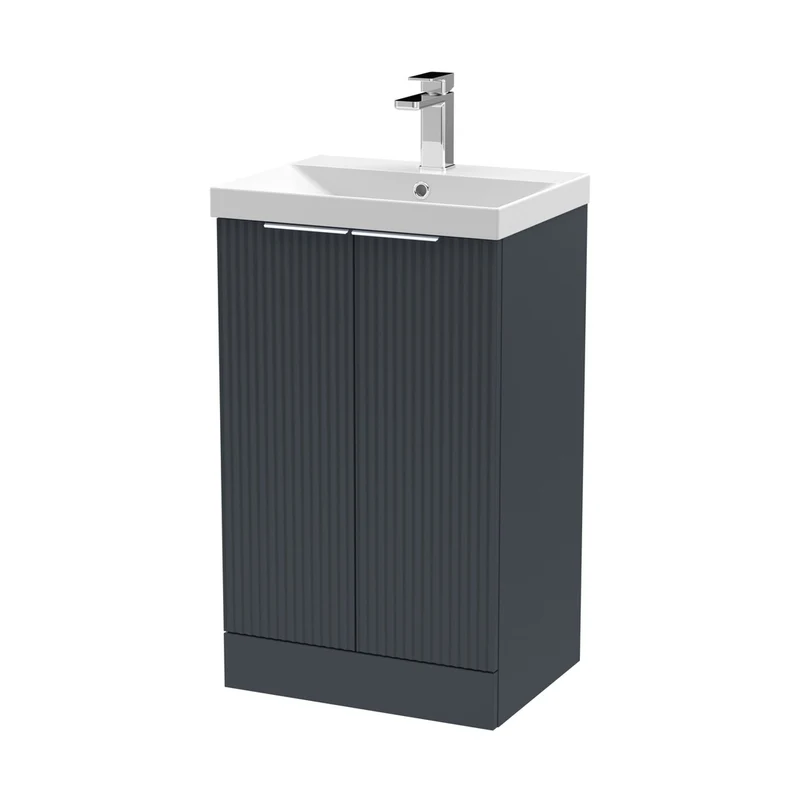 Hudson Reed Fluted 500mm Floor Standing 2 Door Vanity & Basin 3 Contemp Soft Black MFC Painted Gloss 860x510x395mm