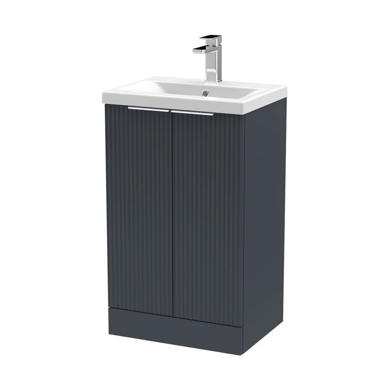 Hudson Reed Fluted 500mm Floor Standing 2 Door Vanity & Basin 1 Contemp Soft Black MFC Painted Gloss 850x510x390mm