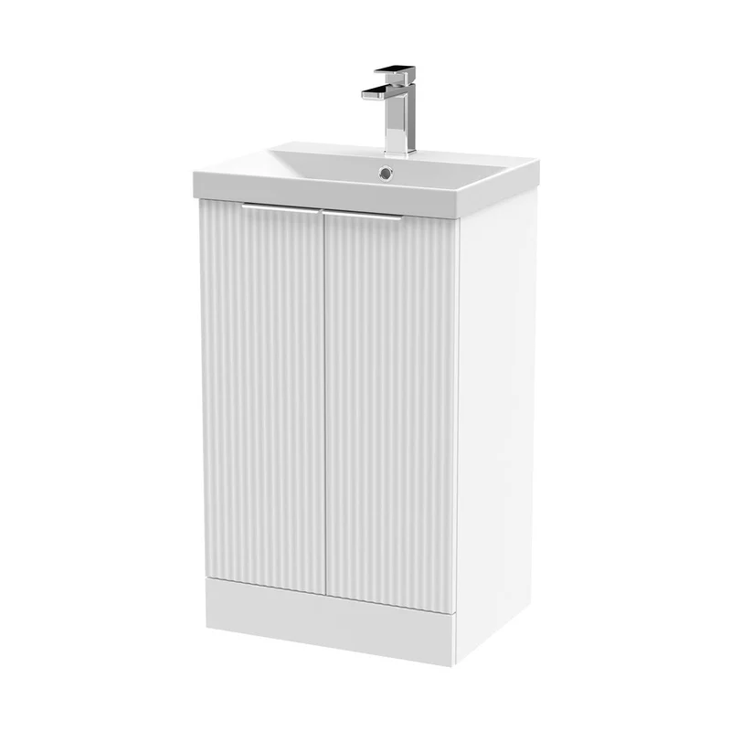 Hudson Reed Fluted 500mm Floor Standing 2 Door Vanity & Basin 3 Contemp Satin White MFC Painted Gloss 860x510x395mm
