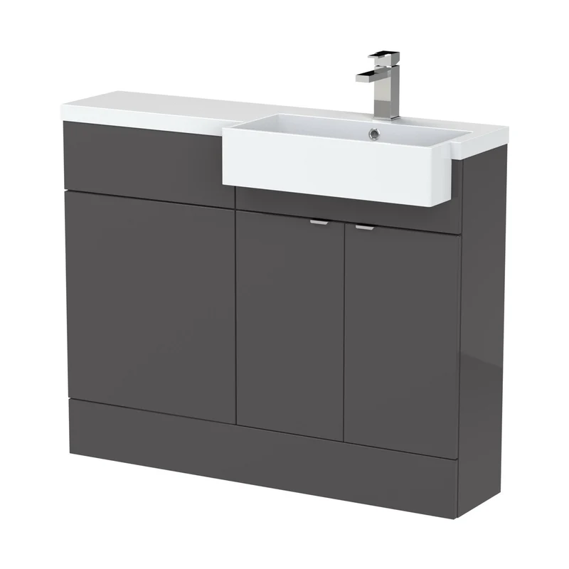 Hudson Reed Fusion 1100mm Combination Unit & Right Hand Semi Recessed Basin Contemp Gloss Grey MFC Painted Gloss 904x1105x460mm