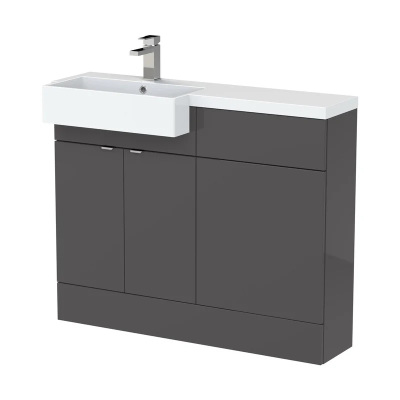 Hudson Reed Fusion 1100mm Combination Unit & Left Hand Semi Recessed Basin Contemp Gloss Grey MFC Painted Gloss 904x1105x460mm