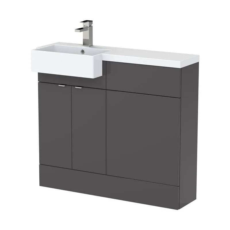 Hudson Reed Fusion 1000mm Combination Unit & Left Hand Semi Recessed Basin Contemp Gloss Grey MFC Painted Gloss 904x1005x460mm