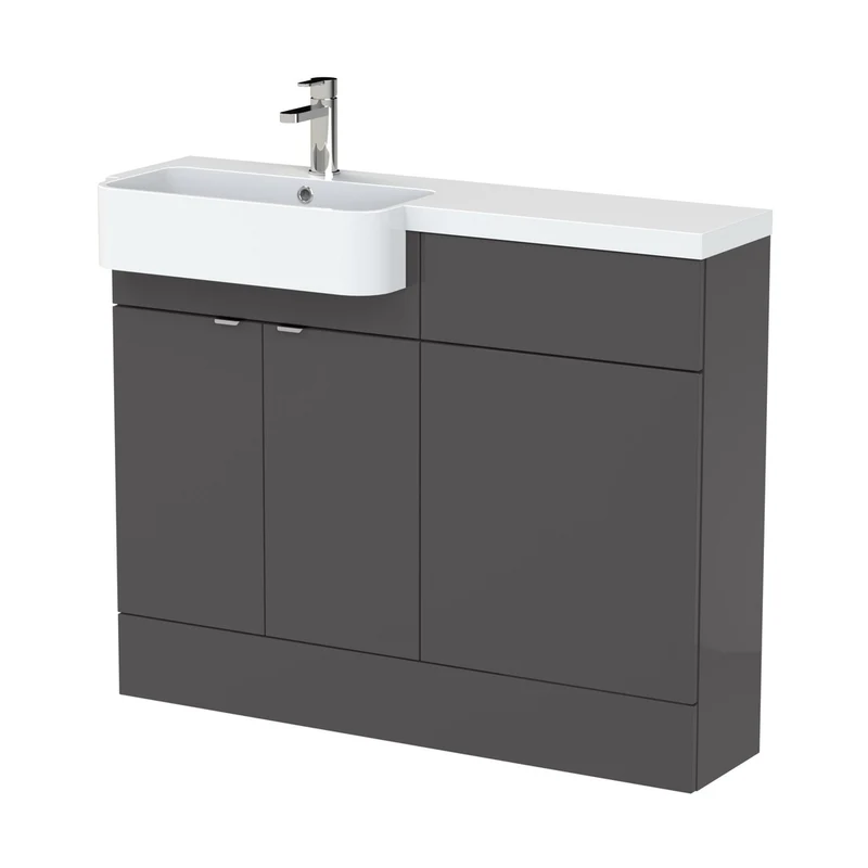 Hudson Reed Fusion 1100mm Combination Unit & Left Hand Semi Recessed Basin Contemp Gloss Grey MFC Painted Gloss 904x1105x360mm