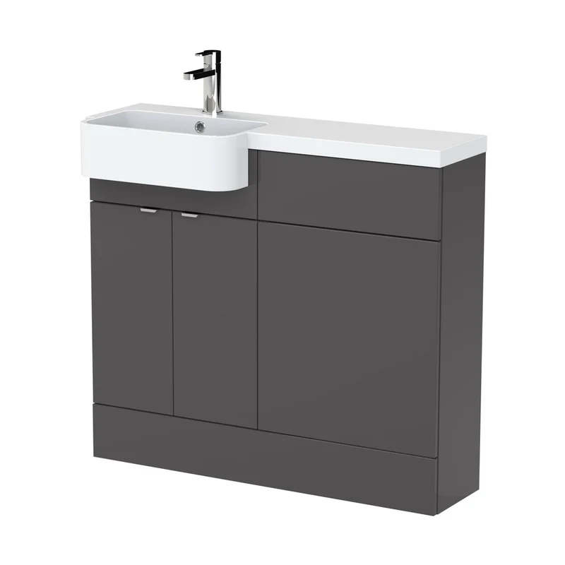 Hudson Reed Fusion 1000mm Combination Unit & Left Hand Semi Recessed Basin Contemp Gloss Grey MFC Painted Gloss 904x1005x360mm