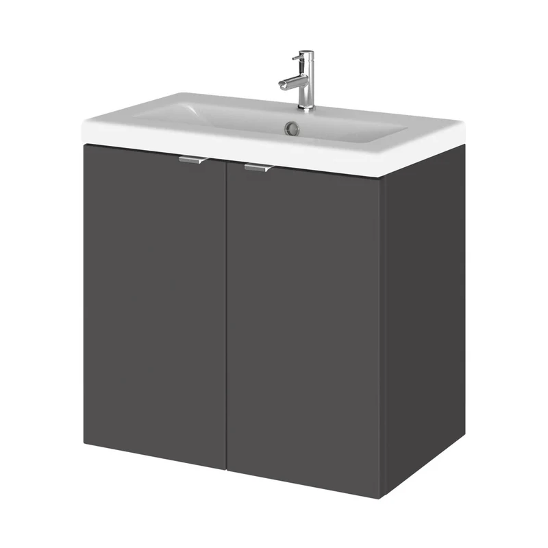 Hudson Reed Fusion 600mm Vanity Unit & Ceramic Basin Contemp Gloss Grey MFC Painted Gloss 579x605x360mm - CBI936A