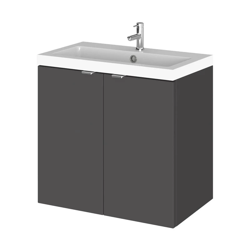 Hudson Reed Fusion 600mm Vanity Unit & Basin Contemp Gloss Grey MFC Painted Gloss 579x605x360mm - CBI936