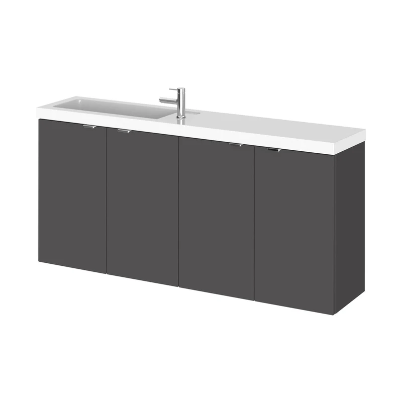 Hudson Reed Fusion 1200mm Vanity Unit & Basin - Compact Contemp Gloss Grey MFC Painted Gloss 579x1205x260mm