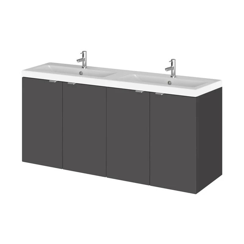 Hudson Reed Fusion 1200mm Vanity Unit & Double Ceramic Basin Contemp Gloss Grey MFC Painted Gloss 579x1208x360mm - CBI933A