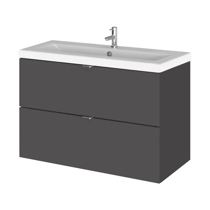 Hudson Reed Fusion 800mm Vanity Unit & Ceramic Basin Contemp Gloss Grey MFC Painted Gloss 579x805x360mm
