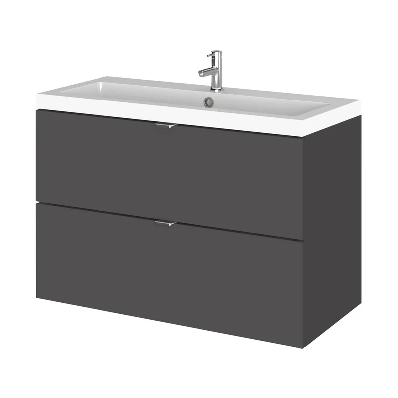 Hudson Reed Fusion 800mm Vanity Unit & Basin Contemp Gloss Grey MFC Painted Gloss 579x805x360mm