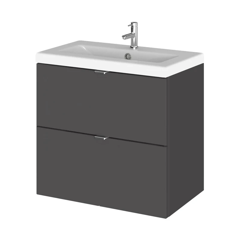 Hudson Reed Fusion 600mm Vanity Unit & Ceramic Basin Contemp Gloss Grey MFC Painted Gloss 579x605x360mm - CBI930A