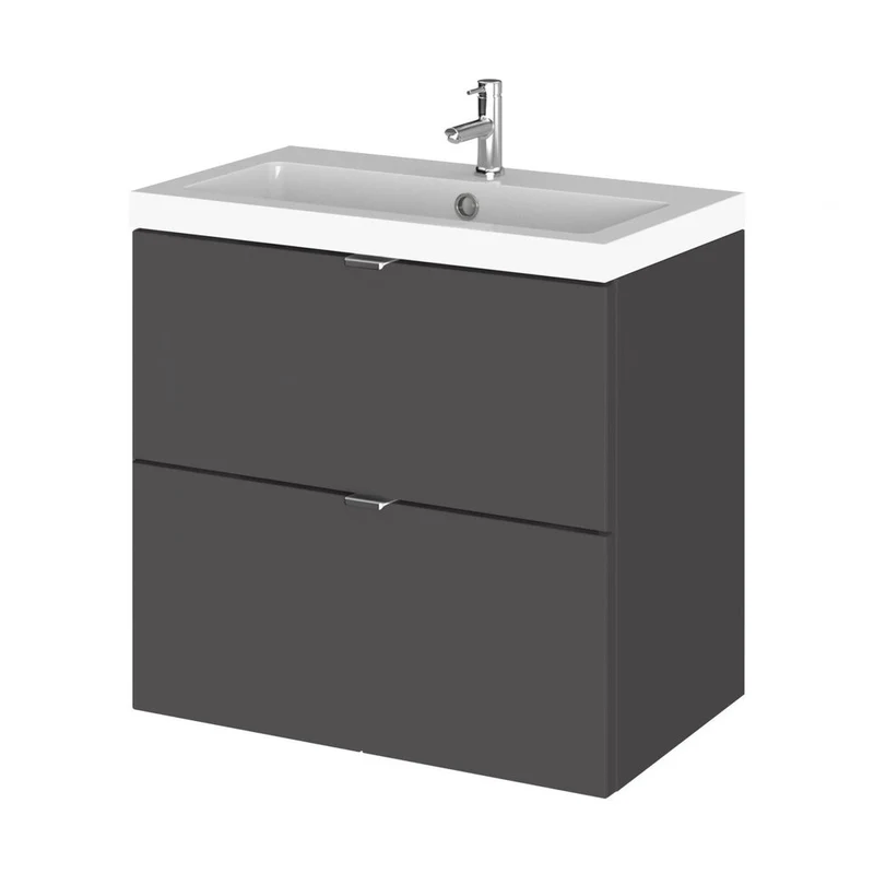 Hudson Reed Fusion 600mm Vanity Unit & Basin Contemp Gloss Grey MFC Painted Gloss 579x605x360mm - CBI930