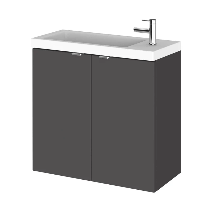 Hudson Reed Fusion 600mm Vanity Unit & Basin Contemp Gloss Grey MFC Painted Gloss 579x605x255mm