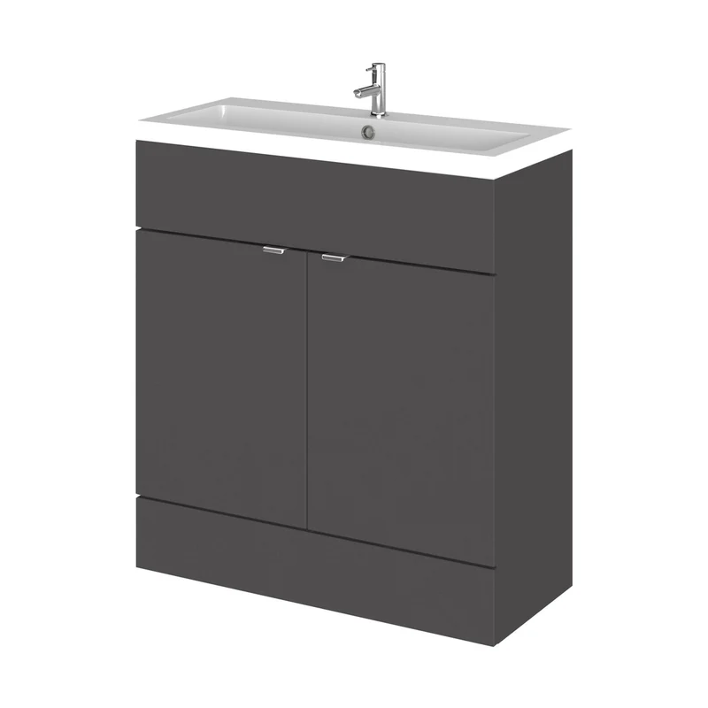 Hudson Reed Fusion 800mm Vanity Unit & Basin Contemp Gloss Grey MFC Painted Gloss 904x805x360mm