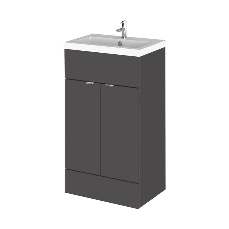 Hudson Reed Fusion 500mm Vanity Unit & Basin Contemp Gloss Grey MFC Painted Gloss 904x505x360mm
