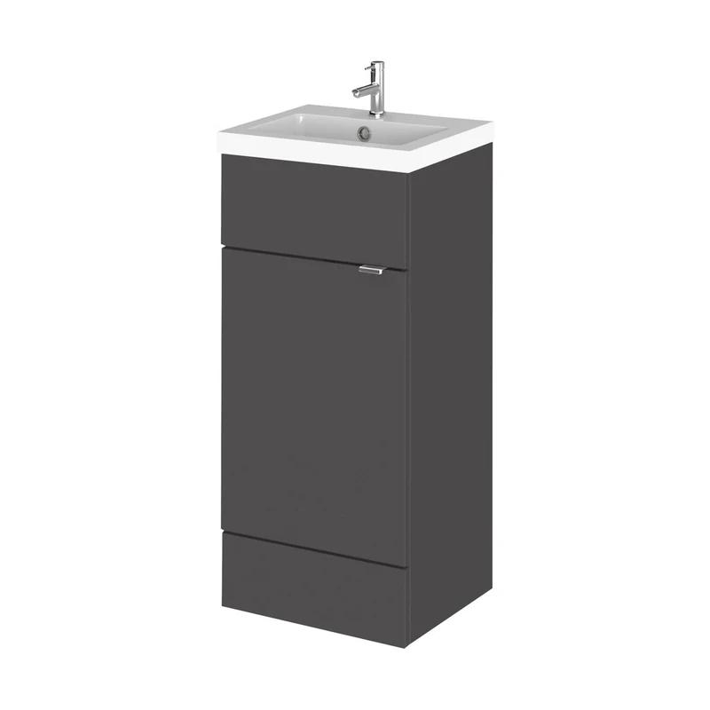 Hudson Reed Fusion 400mm Vanity Unit & Basin Contemp Gloss Grey MFC Painted Gloss 904x405x400mm