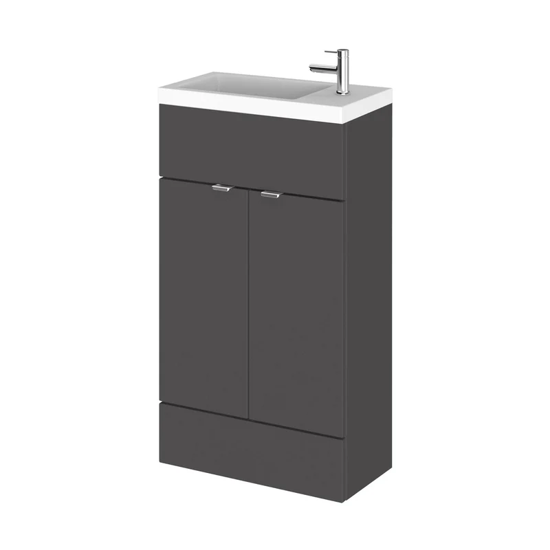 Hudson Reed Fusion 500mm Vanity Unit & Basin - Compact Contemp Gloss Grey MFC Painted Gloss 904x505x260mm
