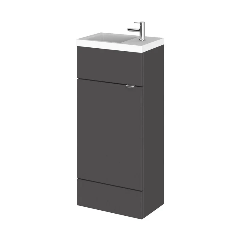 Hudson Reed Fusion 400mm Vanity Unit & Basin - Compact Contemp Gloss Grey MFC Painted Gloss 904x405x260mm