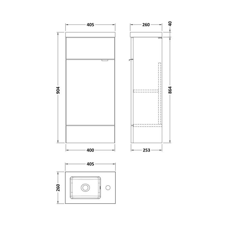 Hudson Reed Fusion 400mm Vanity Unit & Basin - Compact Contemp Gloss Grey MFC Painted Gloss 904x405x260mm