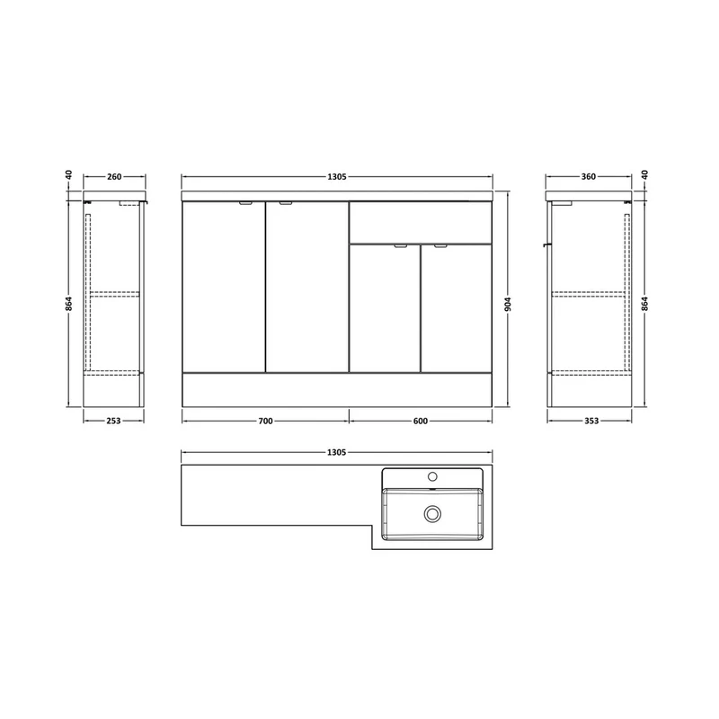 Hudson Reed Fusion 1200mm Right Hand Combination Contemp Gloss Grey MFC Painted Gloss 904x1205x360mm - CBI912