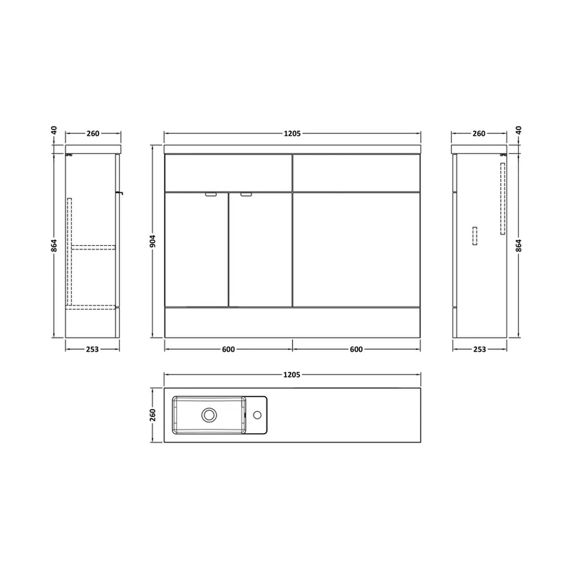 Hudson Reed Fusion 1200mm Combination - Compact Contemp Gloss Grey MFC Painted Gloss 904x1205x260mm - CBI908