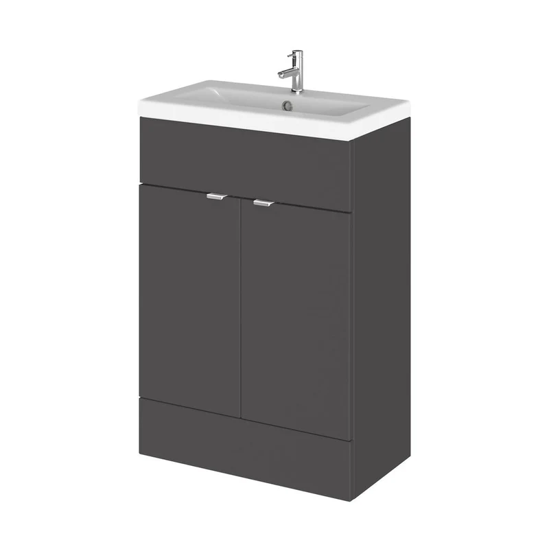 Hudson Reed Fusion 600mm Vanity Unit & Ceramic Basin Contemp Gloss Grey MFC Painted Gloss 904x605x360mm