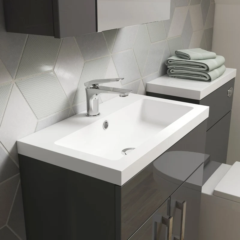 Hudson Reed Fusion 600mm Vanity Unit & Basin Contemp Gloss Grey MFC Painted Gloss 904x605x360mm