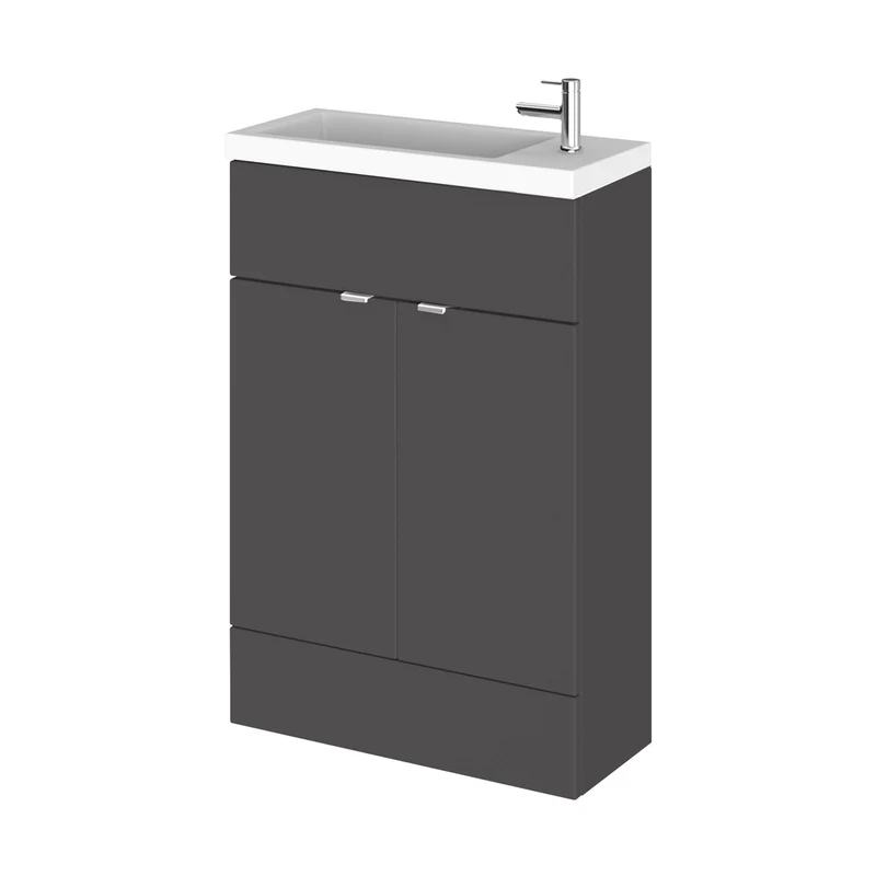 Hudson Reed Fusion 600mm Vanity Unit & Basin - Compact Contemp Gloss Grey MFC Painted Gloss 904x605x260mm