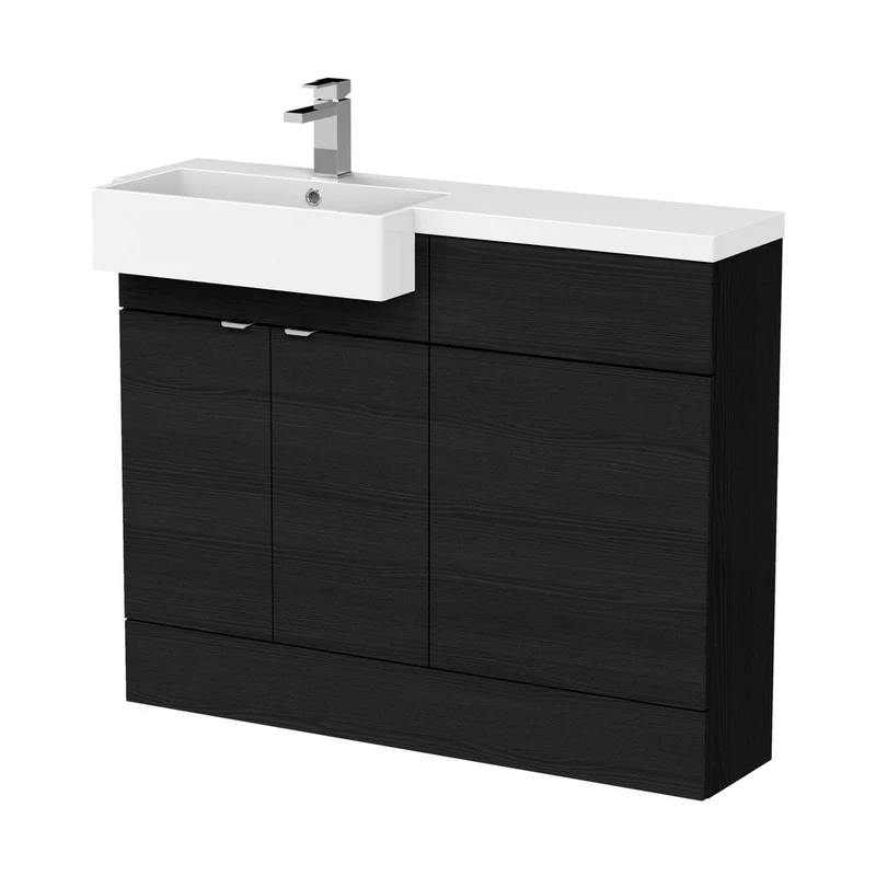 Hudson Reed Fusion 1100mm Combination Unit & Left Hand Semi Recessed Basin Contemp Charcoal Black MFC Textured Woodgrain 904x1105x360mm - CBI650