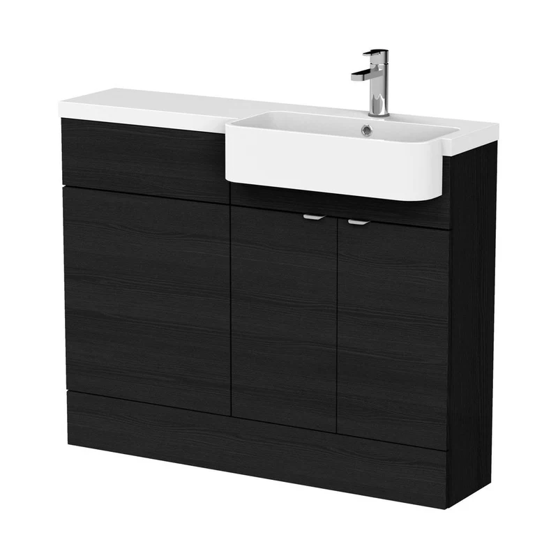 Hudson Reed Fusion 1100mm Combination Unit & Right Hand Semi Recessed Basin Contemp Charcoal Black MFC Textured Woodgrain 904x1105x360mm - CBI647