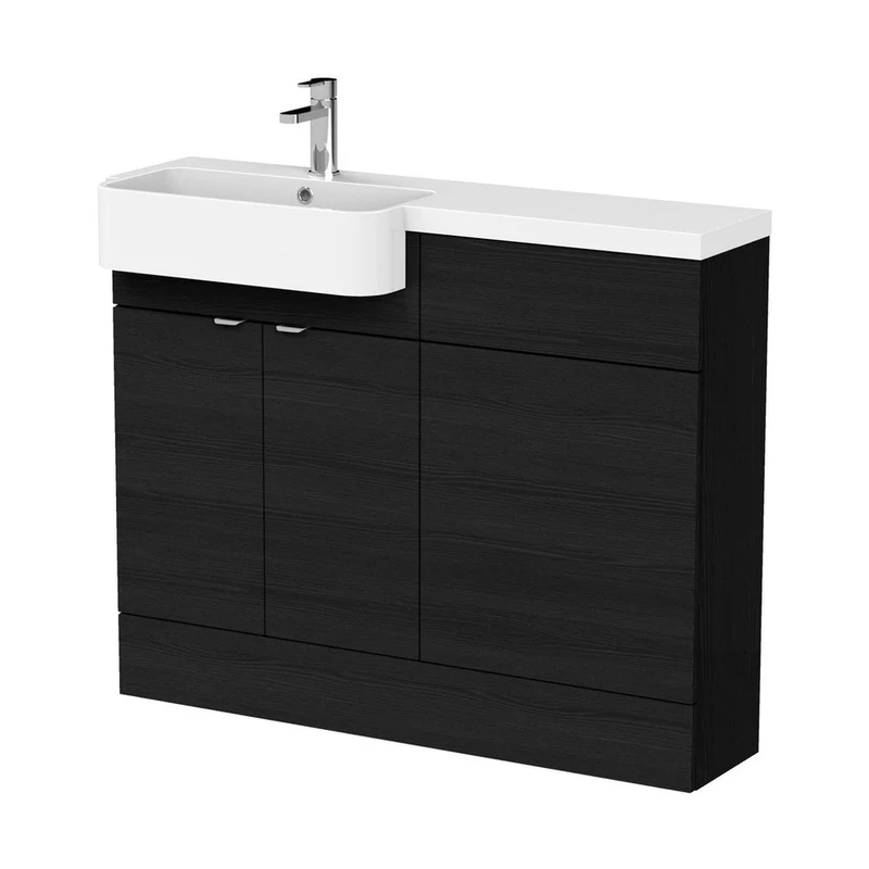 Hudson Reed Fusion 1100mm Combination Unit & Left Hand Semi Recessed Basin Contemp Charcoal Black MFC Textured Woodgrain 904x1105x360mm - CBI646
