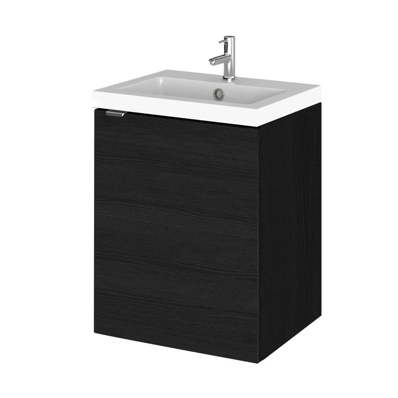 Hudson Reed Fusion 400mm Vanity Unit & Basin Contemp Charcoal Black MFC Textured Woodgrain 579x405x360mm